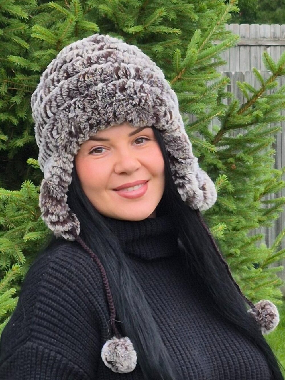 Brown Real Rex Rabbit Fur Hat, Unisex Winter Earflap Hat - Picture 4 of 6